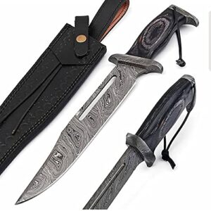 PAL 2000 HUNTING KNIVES KNI-9972 Handmade Damascus Steel 14.5 Inches Bowie Knife Dollar Wood Handle with Sheath