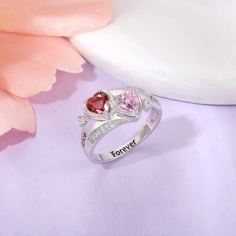 LoraPetid Sterling Silver Mothers Ring with Birthstones Personalized Birthstone Rings for Women Mom Engraved Names Promise Rings for Women Her Customized Jewelry Gifts