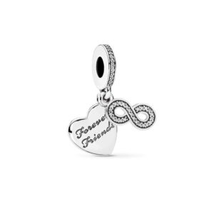 MiniJewelry Forever Friends Love Heart Charm for Bracelets Necklaces Pendants Birthday Christmas Infinite BFF Sterling Silver Family