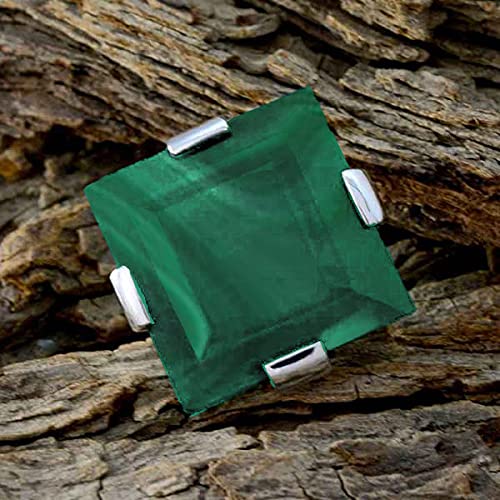 CaratYogi Malachite Emerald Cut Gemstone Ring 925 Sterling Silver Chakra Healing Fashionable and Stylish Handmade Rings for Men and Women Size P