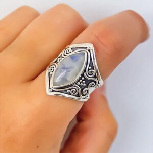 WDIYIEETN Vintage Silver Ring 925 Sterling Silver Natural Moonstone Women Jewelry Elegant Gemstone Wedding Ring(7)