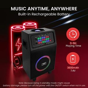 Pyle Portable Karaoke PA Speaker System - 600W 8” Rechargeable BT Speaker, TWS, Party Lights, LED Display, FM/AUX/MP3/USB/SD, Wheels - Wireless Mic, Remote Control, Tablet Holder Included - PHP18DJT