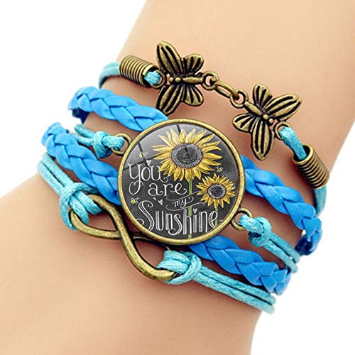 MISSLATE 4pcs Sunflower Leather Bracelets for Womens Present You Are My Sunshine Bracelets for Teen Girls Mom Birthday Gifts (Multicolor)