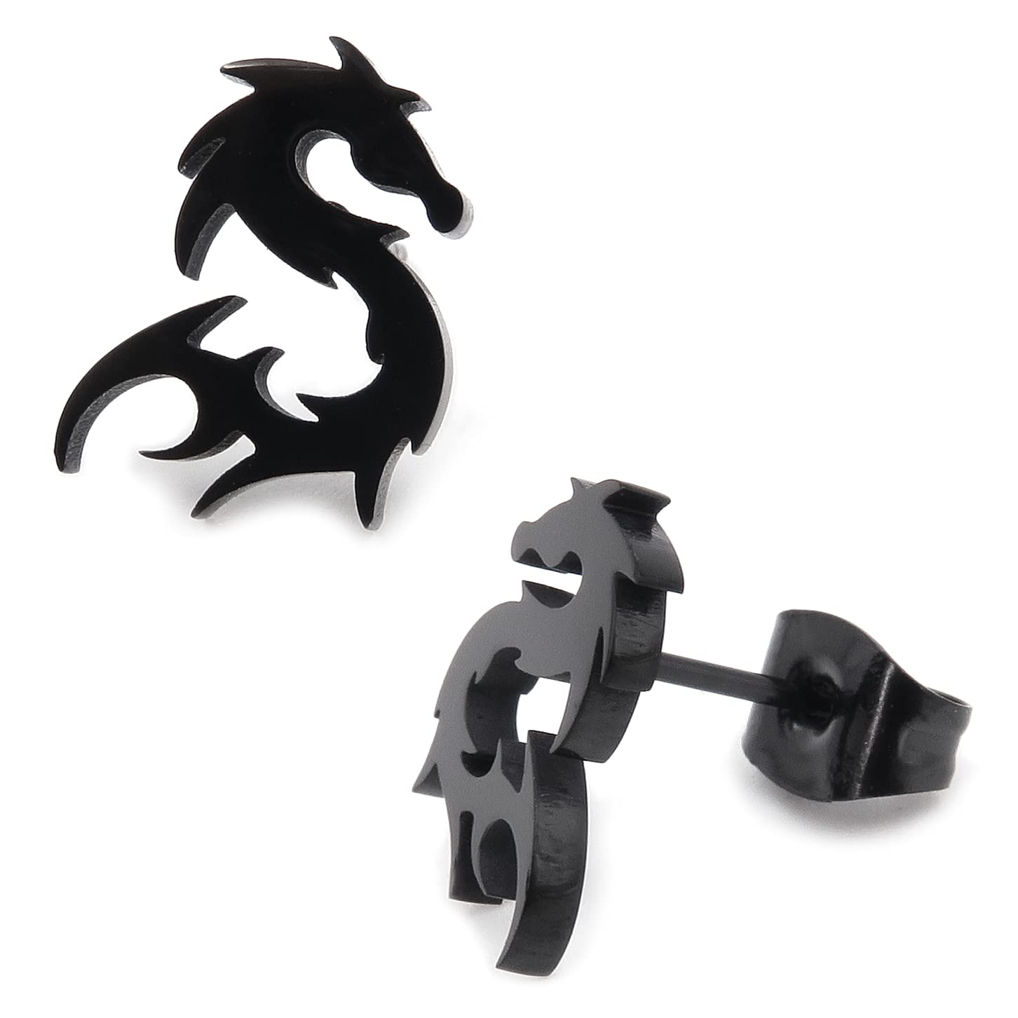 Steelmeup Stainless Steel Black Dragon Post Stud Earrings