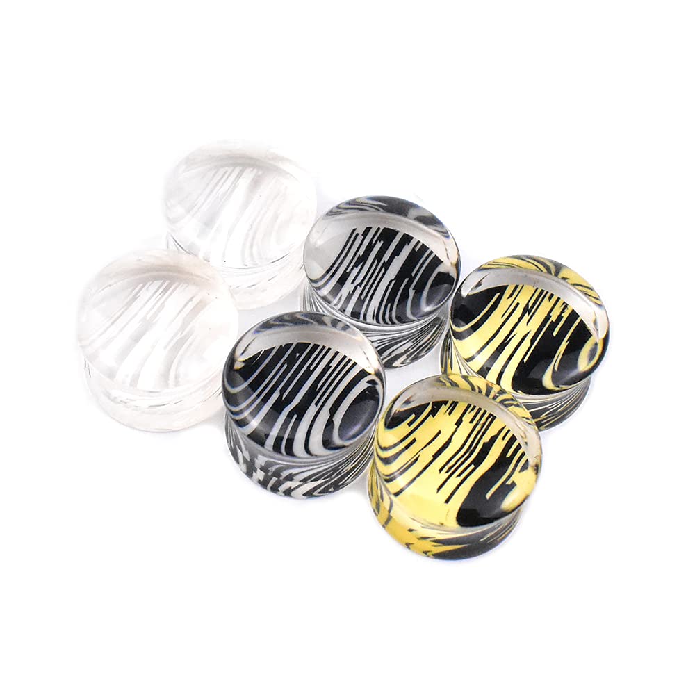 Jboyanpei 6Pcs/3pair Stripe Pattern Acrylic Ear Gauges Tunnels and Plug Ear Expander Studs Stretching Body Piercing Jewelry Size 20mm