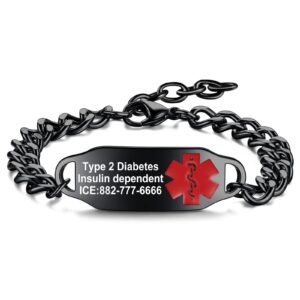 JUST MEET YOU Personalized Medical Alert Bracelets for Men Women Custom Medical ID Bracelets for Women Men Stainless Steel Medical Bracelet with Free Engraving, Adjustable(7.5-8.7 Inches)