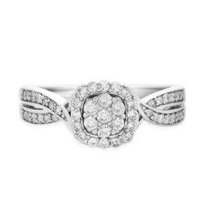 Jewelili Sterling Silver 1/2 Cttw Natural White Round Diamond Bridal Engagement Ring, Size 6