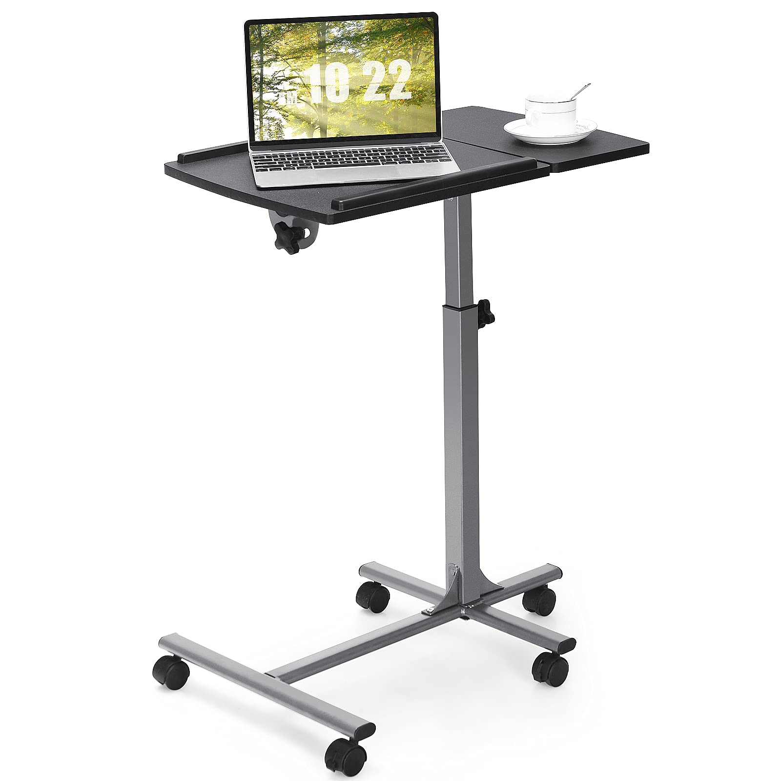 COSTWAY Rolling Laptop Stand, Mobile Laptop Tray and Cart with 45 °Degree Swivel Tilting Tabletop, Height Adjustable Mobile Podium from 24.5'' to 36'', Overbed Computer Workstation Table for Sofa, Bed