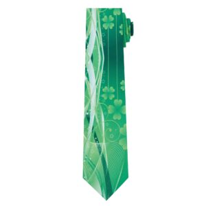 Jacob Alexander Men's Happy Saint Patrick's Day Abstract Wavy Four-Leaf Clover Stars Regular Length Neck Tie - Green