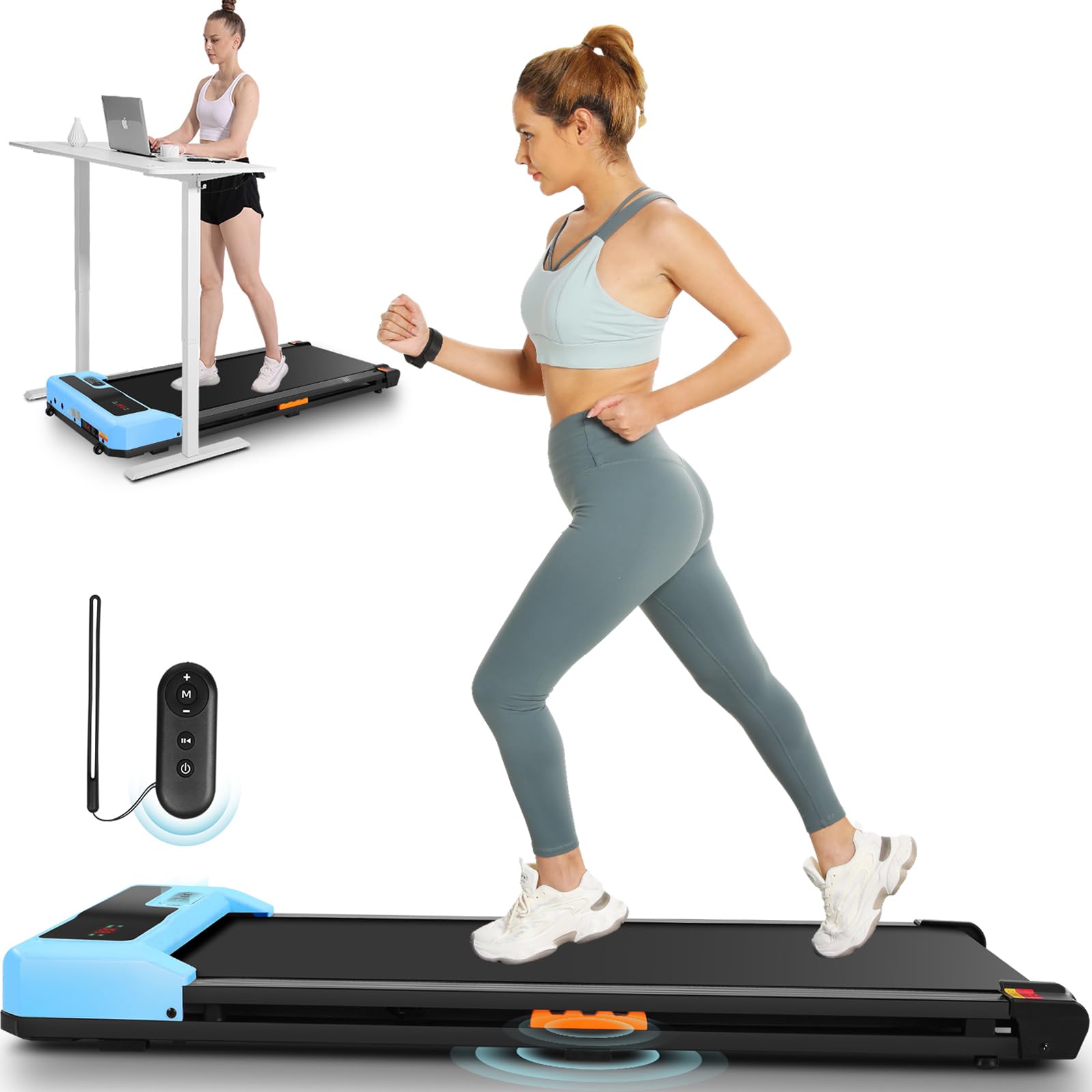 ANCHEER Walking Pad Treadmill Under Desk, 2 in 1 Portable Treadmill, Walking pad Treadmill 2.5 HP for Home/Office, 300+ lb Capacity, LED Screen and Remote Control, Dual Shock Absorption