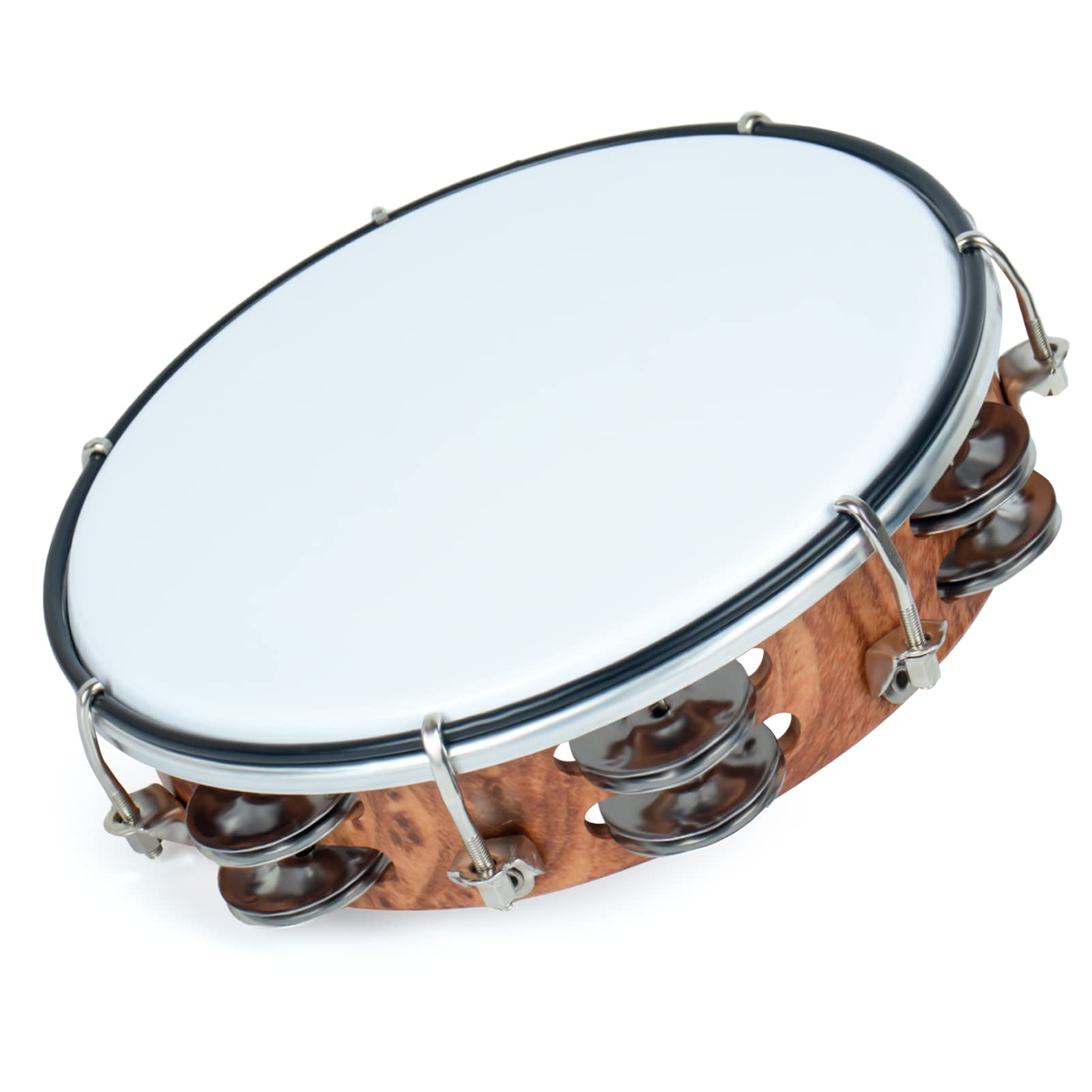 MUSCELL Tambourine for Adults,Hand Held Plastic Tambourines Drum Double Row Metal Jingles Musical Instrument-8"