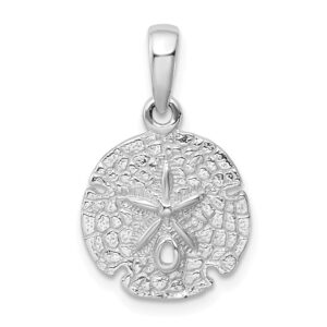 diamond2deal 925 sterling silver polished/textured sand dollar pendant (length-21.54mm)