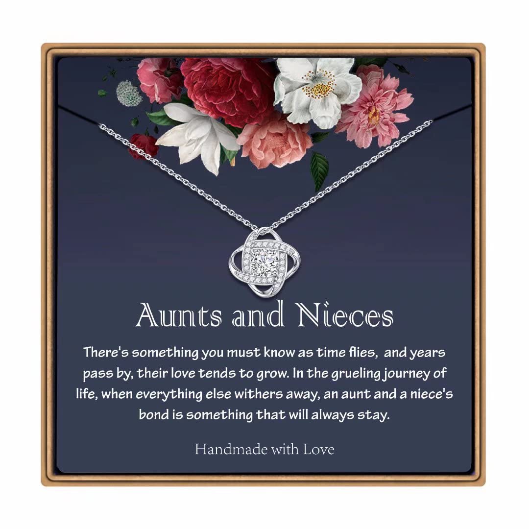 IEFLIFE Aunt Nieces Gifts Aunt Nieces Necklace, 925 Sterling Silver Love Knot Pendant Necklace Auntie Jewelry Mothers Valentines Day Christmas Gifts for Aunt Niece Birthday Present