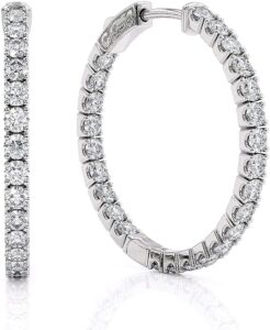 3 carat moissanite inside out hoop earrings for women in 925 sterling silver (g-h, vs, cttw, dew) secure lock by beverly hills jewelers