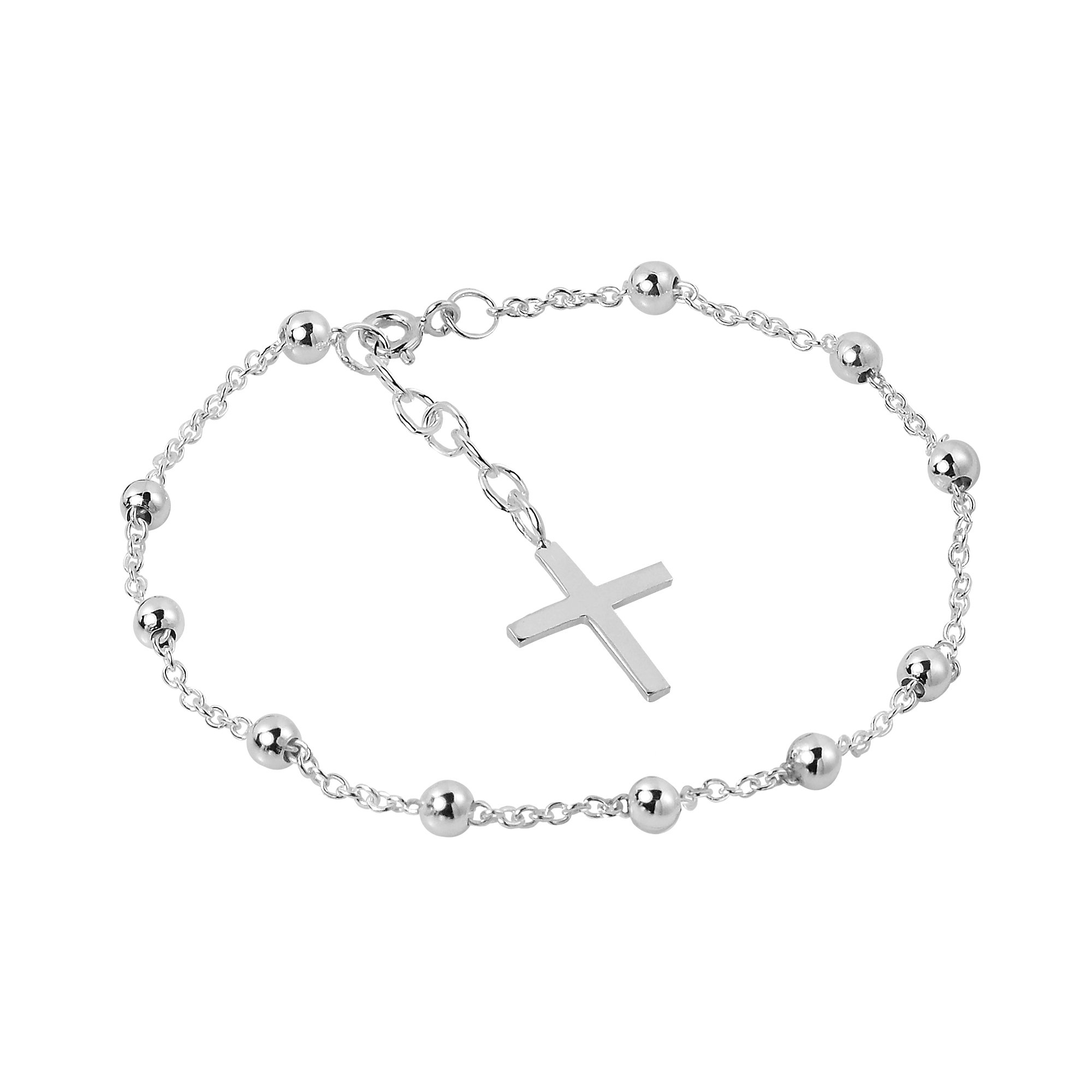 AeraVida Fashionable Cross Charm Satellite Bead Adjustable .925 Sterling Silver Rosary Bracelet | Religous Sterling Silver Bracelet | Modern Jewelry Gifts