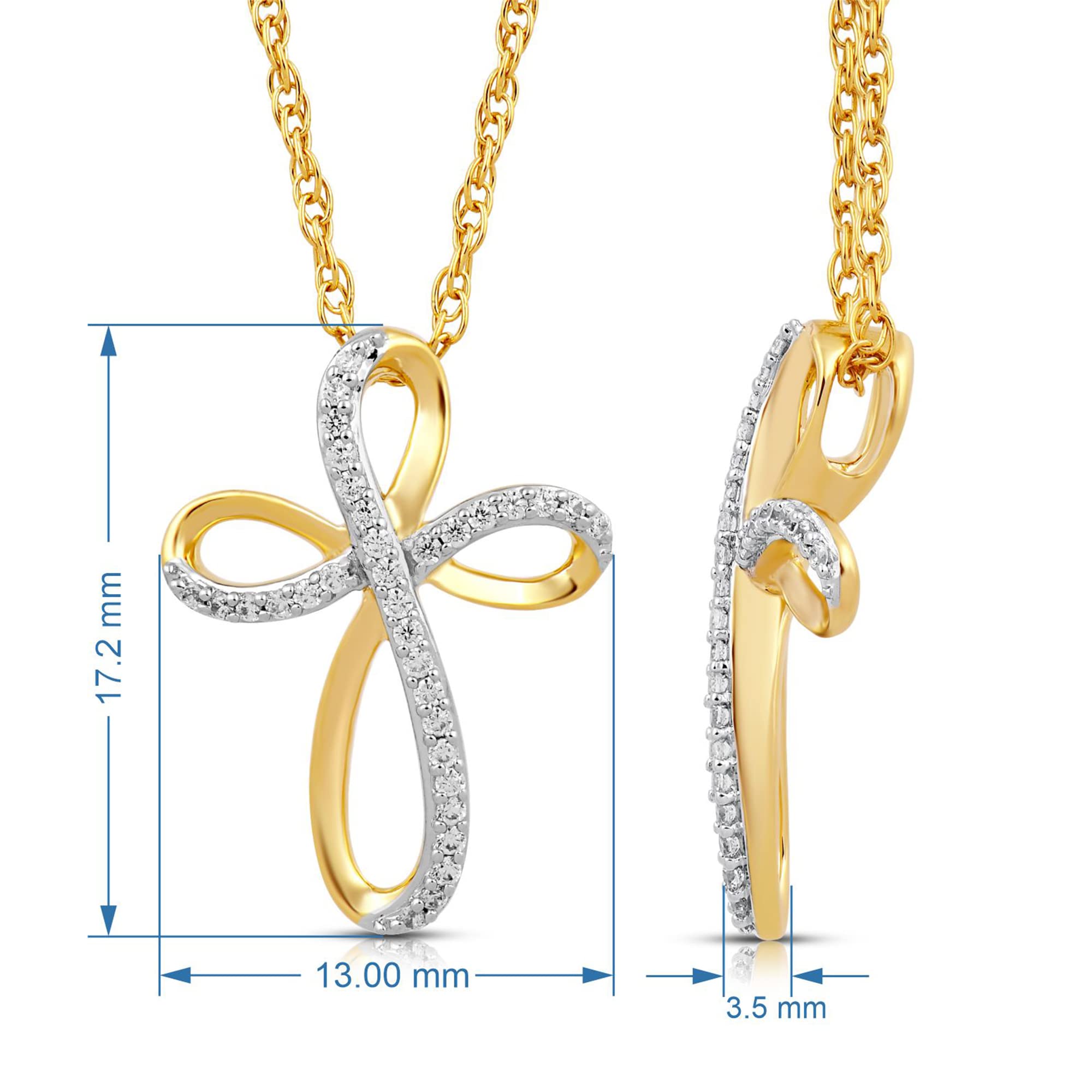 Jewelili 10K Yellow Gold 1/10 Cttw Natural White Round Diamond Cross Pendant Eternal Treasures Necklace, 18" Gold Filled Rope Chain