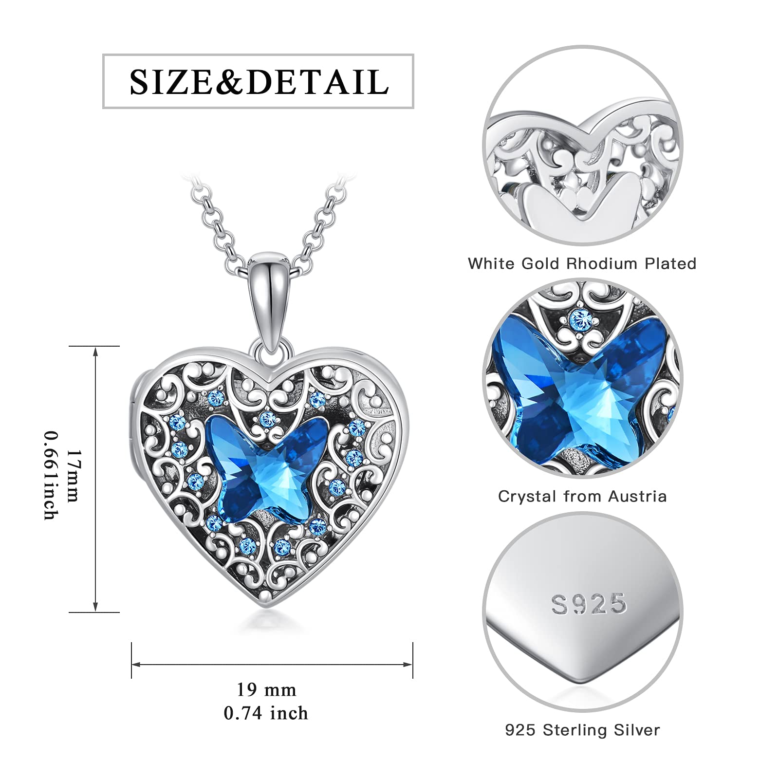 Heart Locket Necklace That Holds Pictures Sterling Silver Butterfly Locket Personalized Custom Photo Pendant Necklace Jewelry Birthday Gifts for Women Gfriend