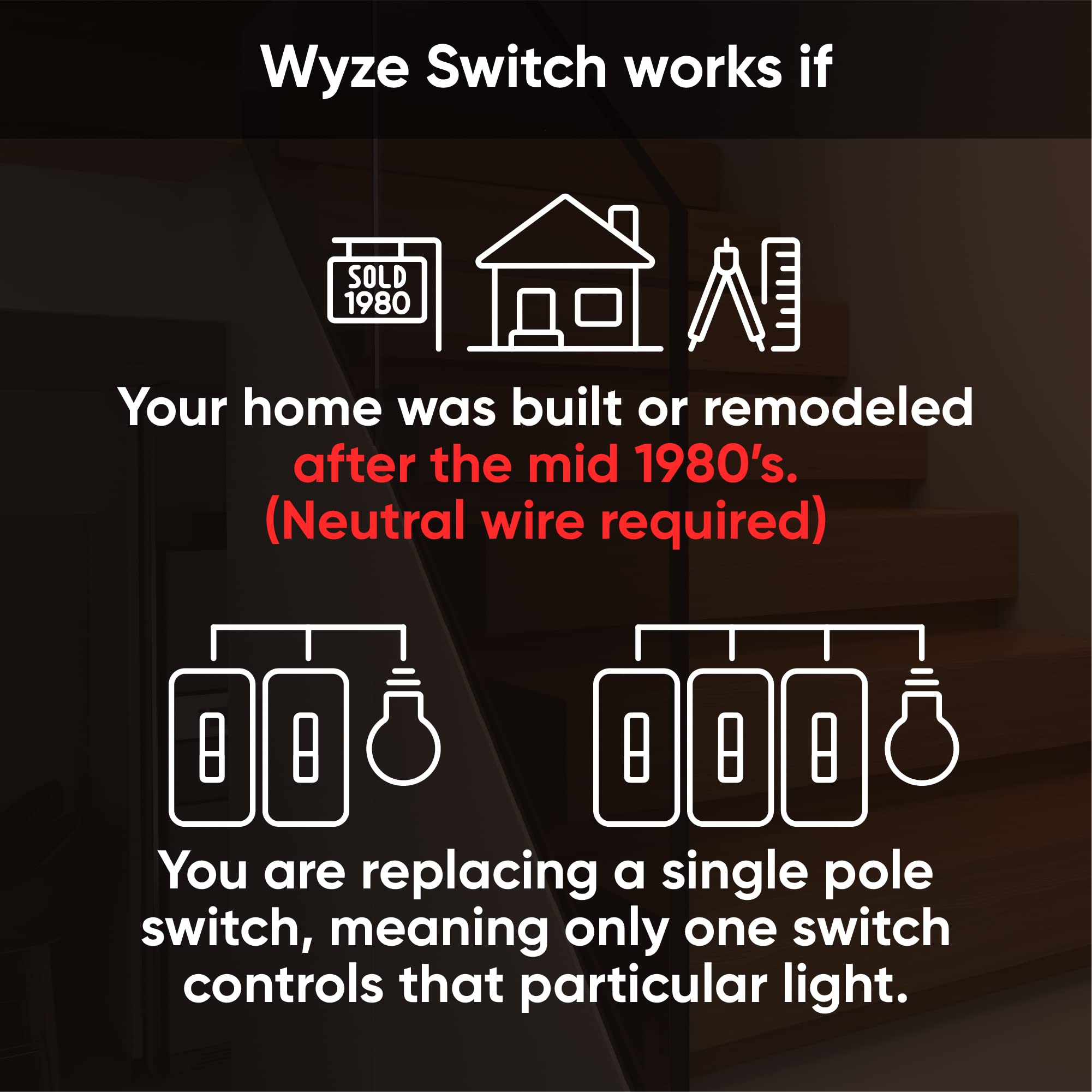 Wyze Switch, 2.4 GHz WiFi Smart Light Switch, Single-Pole, Needs Neutral Wire, Compatible with Alexa, Google Assistant, and IFTTT, No Hub Required, 3-Pack, White