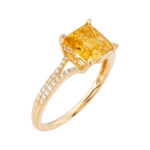 Welry 1/8 cttw Diamond Ring with Square-Cut Citrine in 10K Yellow Gold, Size 8, Size 8