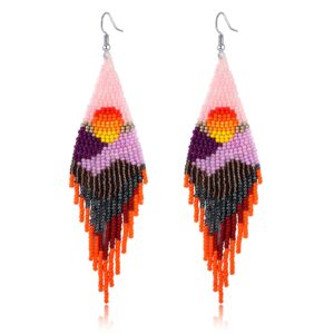 calorvia bohemian large long tassel beaded dangle earrings native handmade boho statement big fringe for women (colorful)