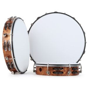 MUSCELL Tambourine for Adults,Hand Held Plastic Tambourines Drum Double Row Metal Jingles Musical Instrument-8"