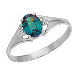 Galaxy Gold GG Size 7.0 14K Solid White Gold Ring with Natural Diamonds & Lab. Grown Alexandrite