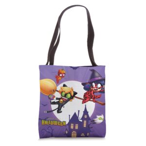 miraculous ladybug halloween haunted mansion tote bag