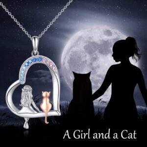 LUHE Cat Necklace Gifts 925 Sterling Silver Cat Heart Pendant Necklace Jewelry for Women