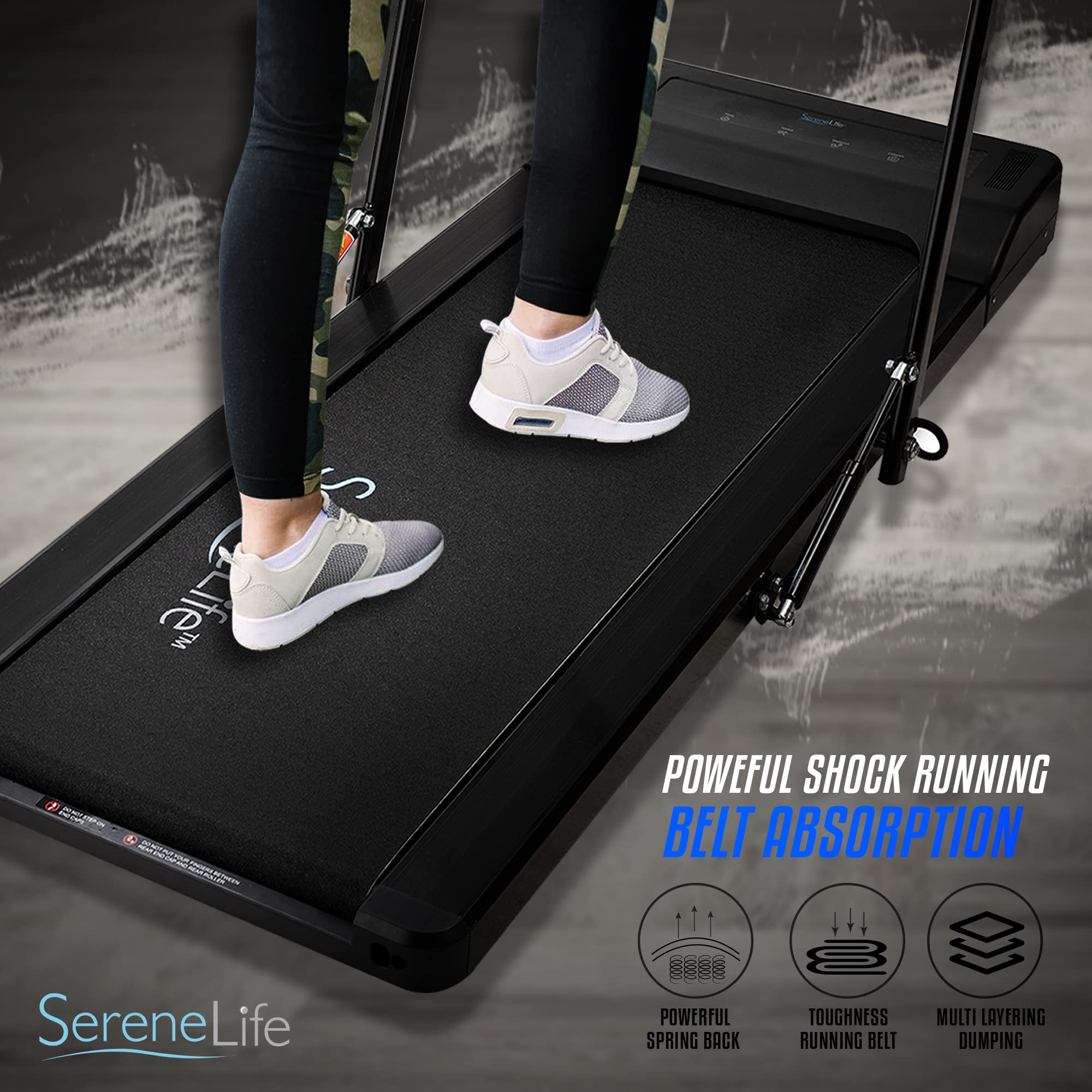 SereneLife Folding Treadmill Exercise Running Machine, Under Desk Storage, Electric Motorized with16 Pre-Set Program, Bluetooth Integration, Home Gym/Office, Walking or Jogging, 265lbs Capacity