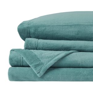 Sleep Philosophy True North Soloft Plush Bed Sheet Set, Wrinkle Resistant, Warm, Soft Fleece Sheets with 14" Deep Pocket Cold Season Cozy Bedding-Set, Matching Pillow Case, Queen, Teal, 4 Piece