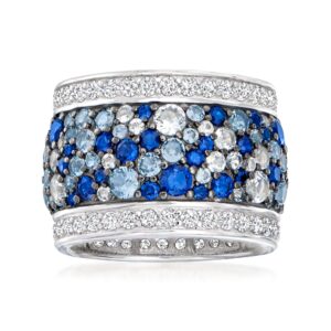 ross-simons 4.60 ct. t.w. simulated sapphire and 1.50 ct. t.w. cz ring in sterling silver. size 8