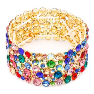 lavencious round shape rhinestones hollow stretch bracelet party jewelry for women (multicolor)