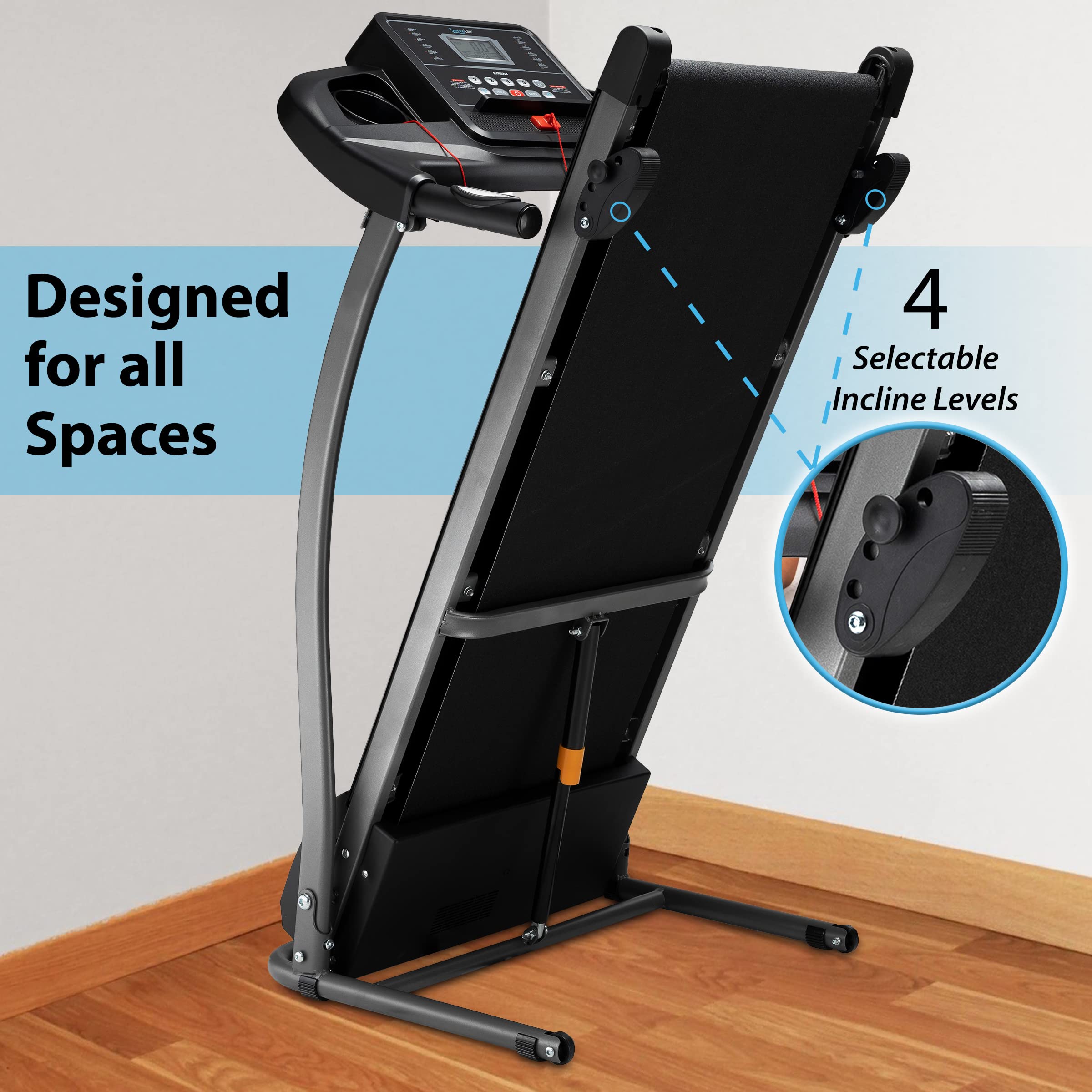 SereneLife Folding Treadmill - Foldable Home Fitness Equipment with LCD for Walking & Running - Cardio Exercise Machine - Preset and Adjustable Programs, Bluetooth, 4 Incline Levels, 12 Training Modes