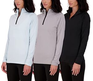 3 pack: womens quarter 1/4 zip pullover long sleeve shirt quick dry dri fit yoga 1/2 zip athletic ladies volleyball active gym workout top golf upf hiking outdoor sports exercise running set 4,l