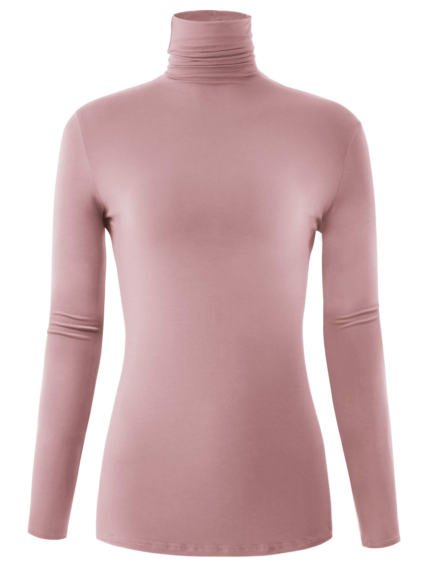 AUHEGN Womens Long Sleeve Turtleneck Lightweight Slim Active Shirt (X-Large, Dusty Pink)