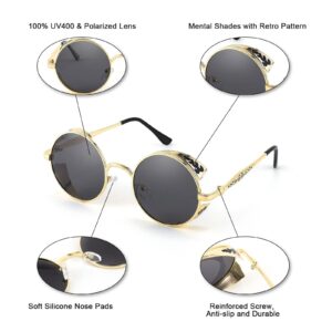 FEISEDY Retro Steampunk Polarized Sunglasses Round Metal Frame Gothic Shades Design Men Women B2820