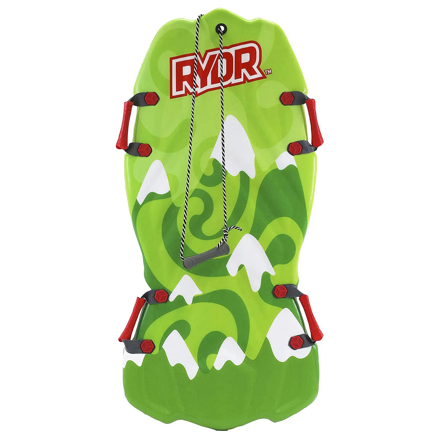 RYDR 45 Inch Molded Snow Sled (Lime) - Two Riders Kids Winter Foam Sled Downhill Toboggan Sleds Plastic Sledding Board Xtreme Heavy Duty Racer Sleigh for Children