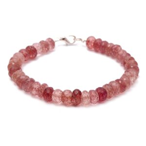 a&m gems & jewels a&m beautiful classic healing strawberry quartz faceted rondell gemstone beaded bracelet jewelry, natural strawberry quartz bracelet for womens (7.25)