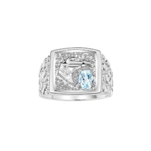 Rylos Simply Elegant Beautiful Aquamarine & Diamond Ring - March Birthstone* Size 11