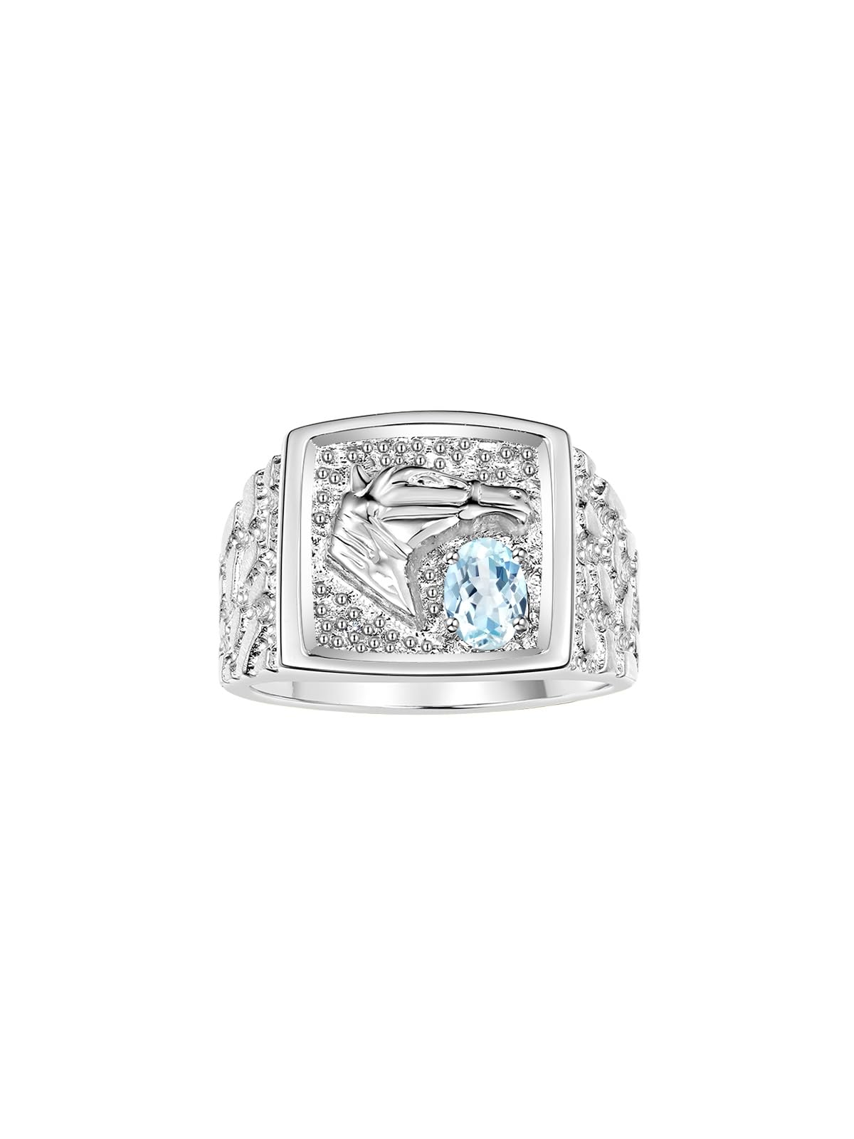 Rylos Simply Elegant Beautiful Aquamarine & Diamond Ring - March Birthstone* Size 11