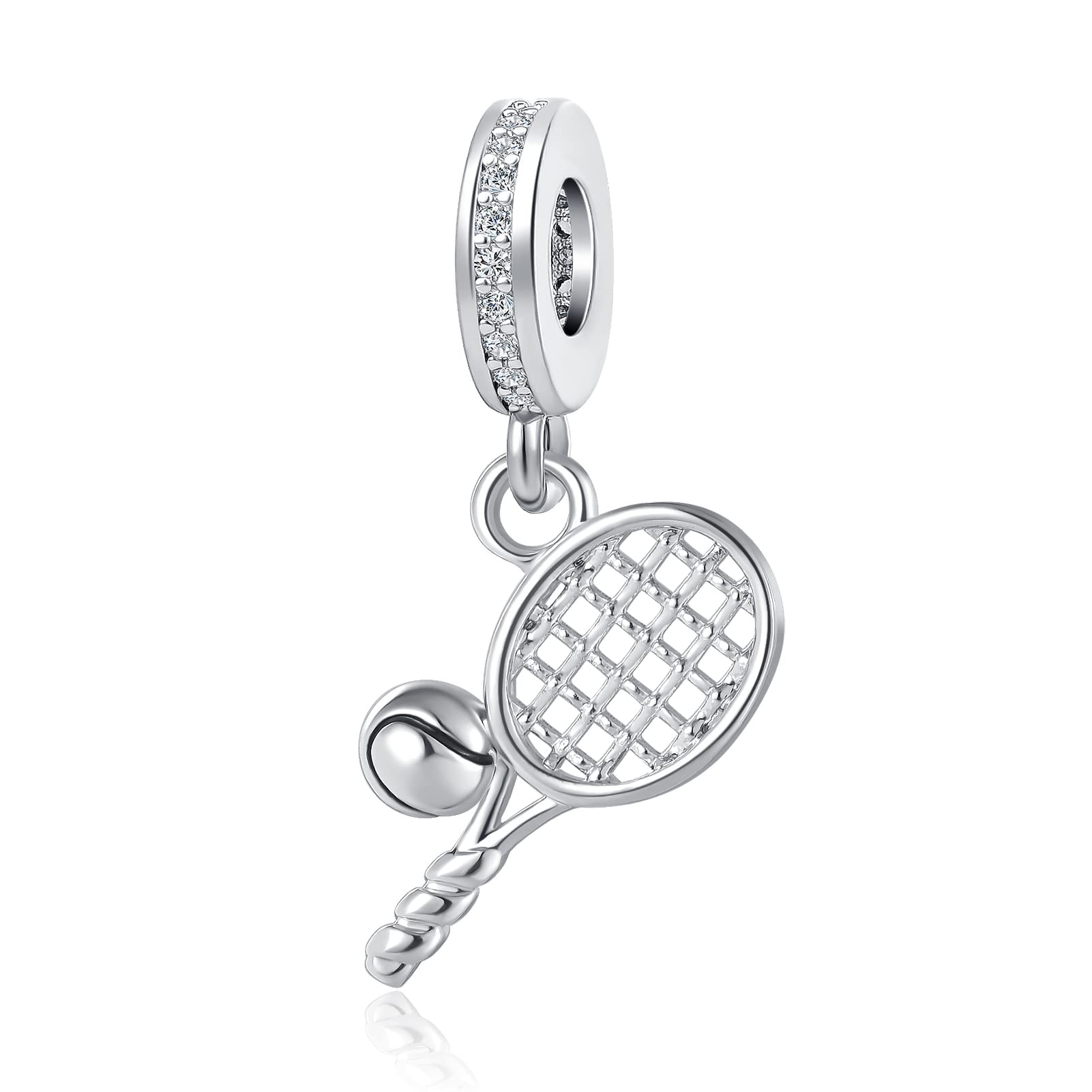 QeenseKc Tennis Ball Racket Pendant Charm Sport Travel Bead for Pandora Charm Bracelet, Aut-131_Tennis