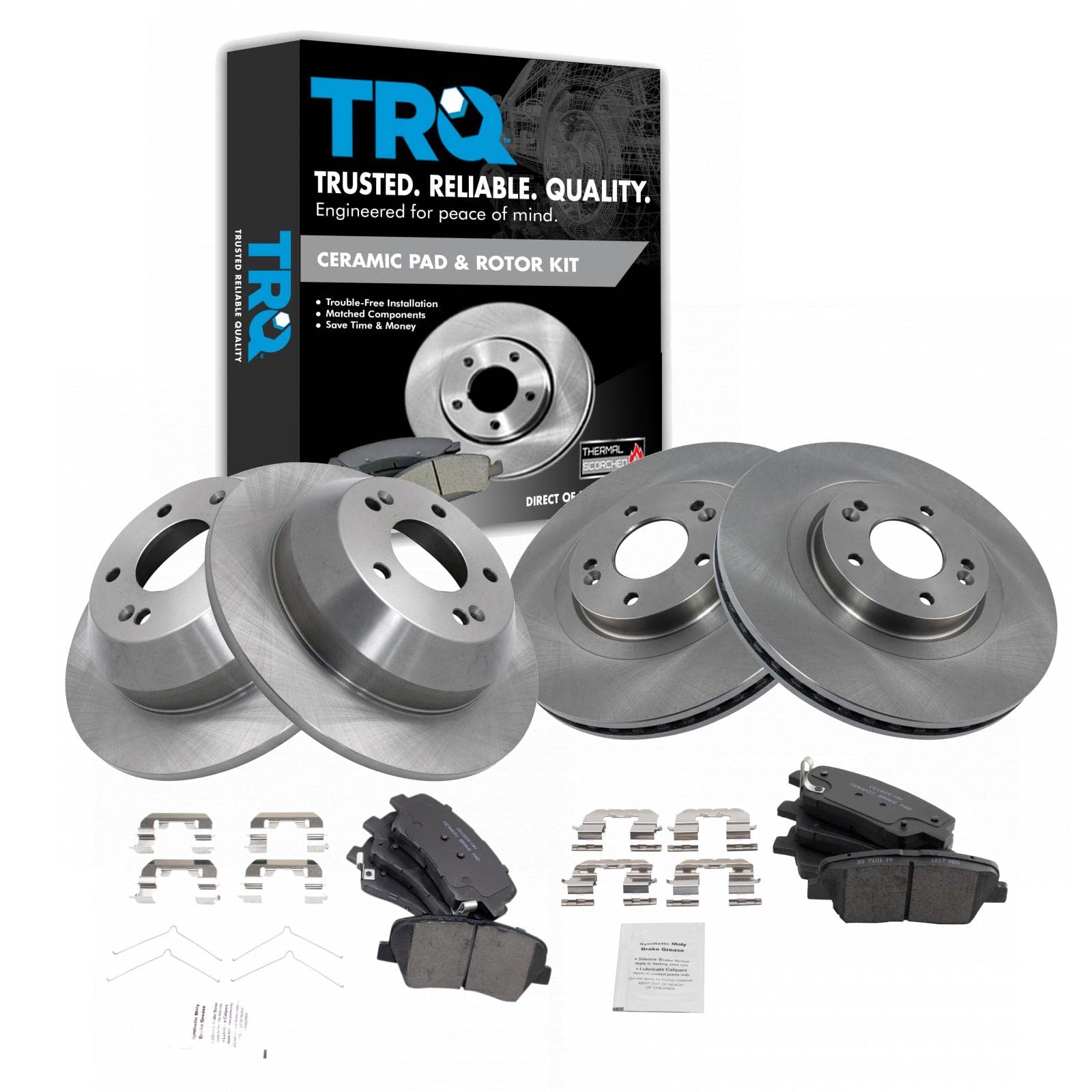 TRQ Front and Rear Brake Pad & Rotor Kit Brake Pads Brake Rotor Ceramic Compatible with 2017-2018 Hyundai Santa Fe Sport 2016-2020 Kia Sorento