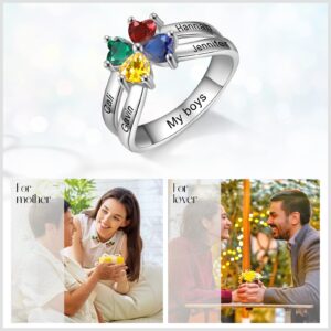 Lam Hub Fong Personalized Four Leaf Clover Mother's Ring with 4 Names & Birthstones for 4 Women BFF Sisters Rings for Her Mother's Day Rings for Mom (8)