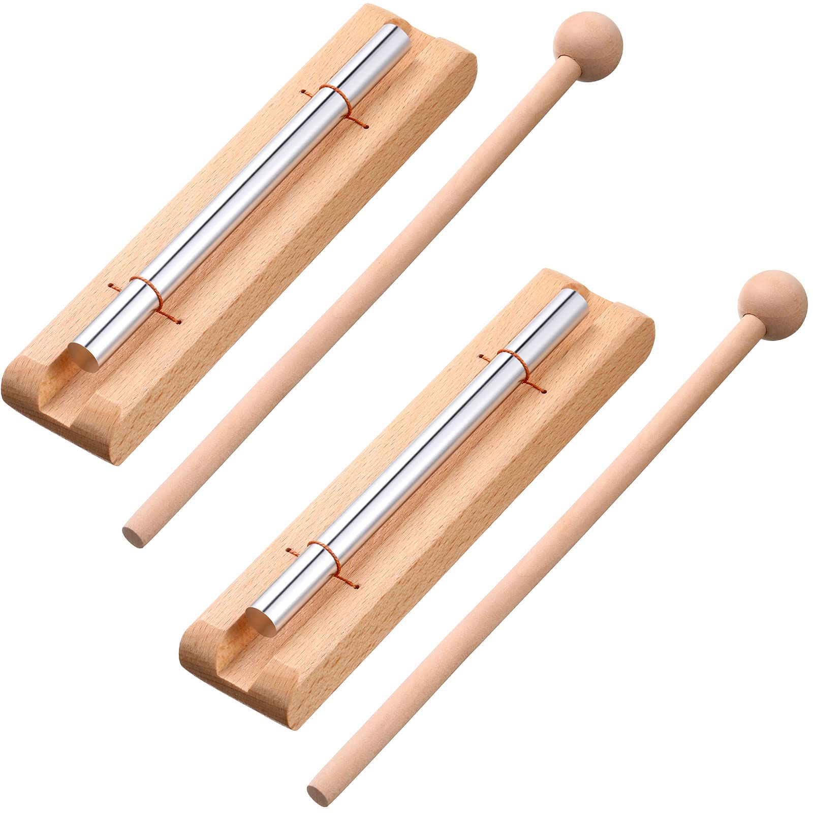 Yeshone 2 Set Hand Chimes for Classroom Meditation Chimes Bells Classroom Management Tools Chimes Instrument with Mallet for Meditation Yoga Prayer Teacher School(Wood Color, Single Tone)