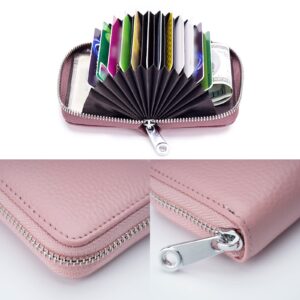 Meowoo Credit Card Holder RFID Blocking Genuine Leather Mini Credit Card Wallet Purse with Zipper for Women Men (Pink)