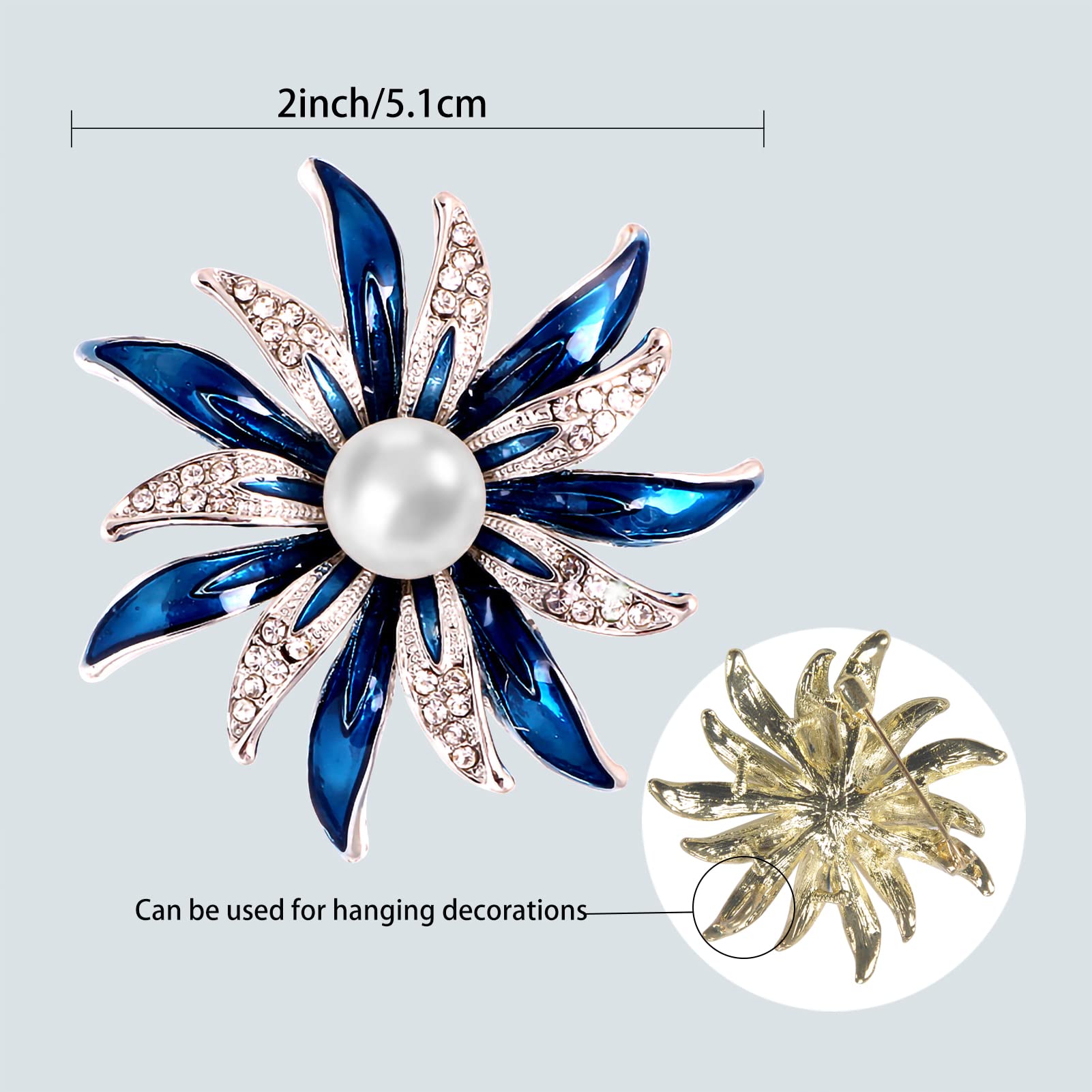 Costume Jewelry for Women Flower Brooch Pins for Women Fashion Crystal Broches Vintage Jewelry Broche Pins (Blue)