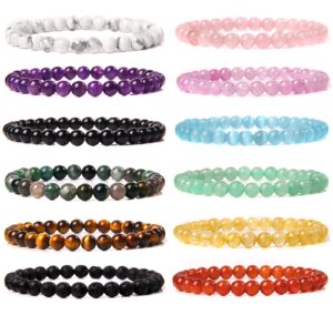 jewpark 12pcs 6mm gemstone beaded bracelets for women tiny crushed stone crystal couples unisex stretch bracelets jewelry