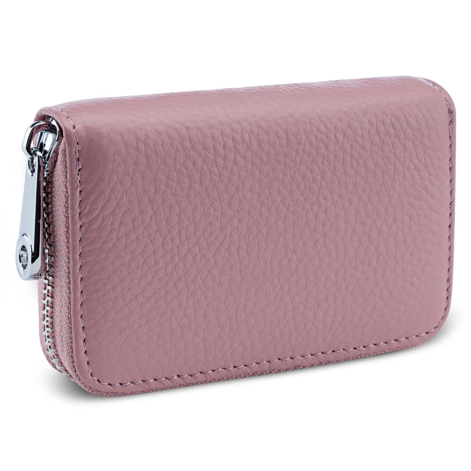 Meowoo Credit Card Holder RFID Blocking Genuine Leather Mini Credit Card Wallet Purse with Zipper for Women Men (Pink)