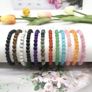 JEWPARK 12Pcs 6mm Gemstone Beaded Bracelets for Women Tiny Crushed Stone Crystal Couples Unisex Stretch Bracelets Jewelry