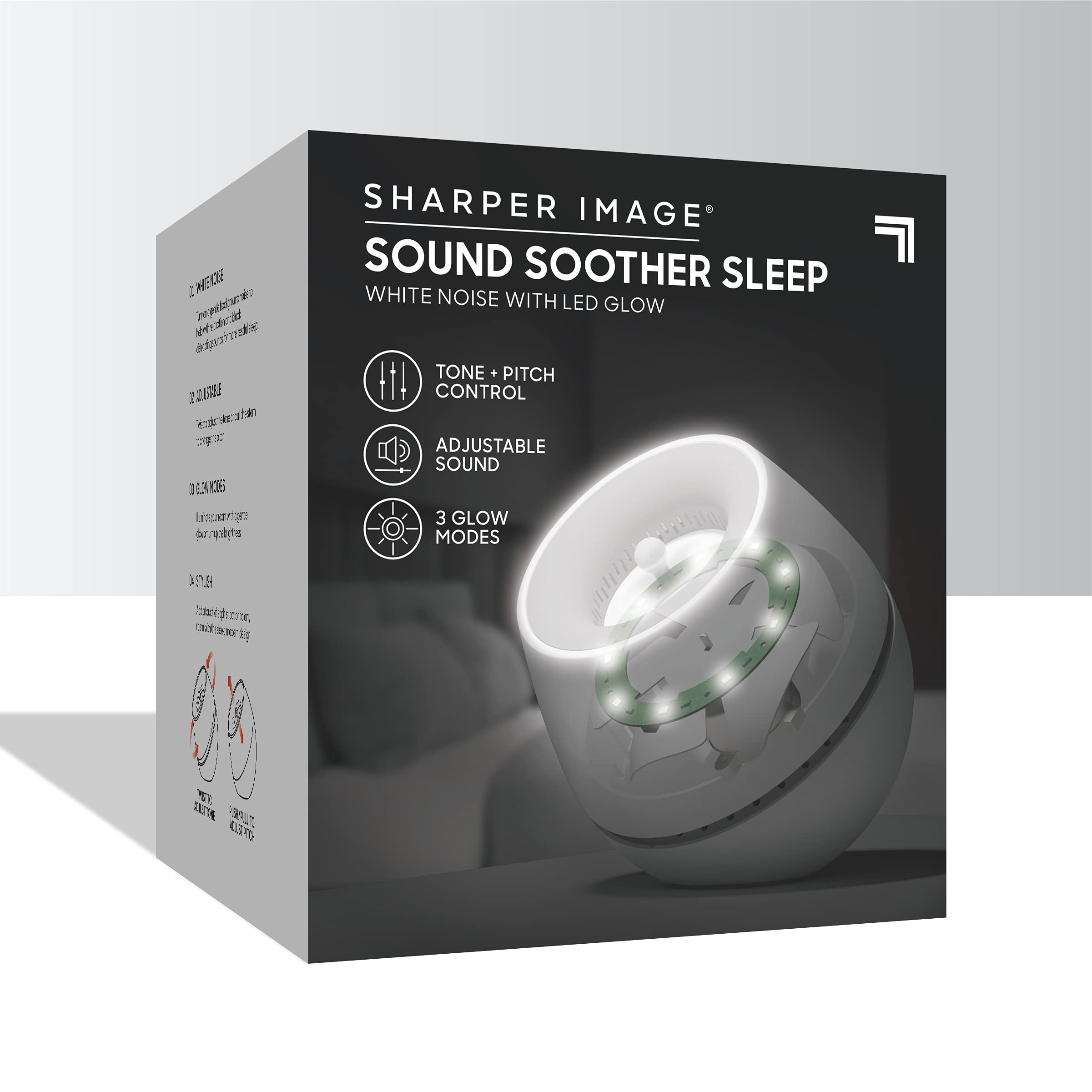 SHARPER IMAGE Sound Soother White Noise Machine, Night Light with 3 Glow Modes, Portable Sleep Therapy for Babies & Adults, Adjustable Pitch & Tone, Meditation, Relaxation, Stress Relief